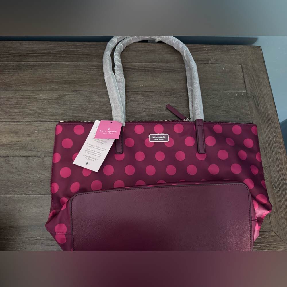 kate spade Polka Dot Nylon Tote in Burgundy and Pink